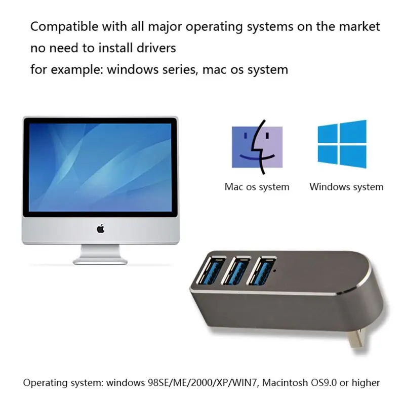 Алюминиевый сплав мини 3 порта USB 3,0 концентратор поворотный USB разветвитель адаптер для ПК ноутбука