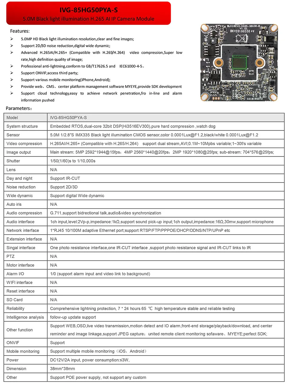 Parameters for IVG-85HG50PYA-S-1