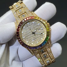 Hiphop MISSFOX Iced Out męskie zegarki Rainbow Diamond Top marka luxurylucent GMT zegarki kwarcowe zegarek dla mężczyzn biżuteria tanie i dobre opinie 23cm Luxury ru QUARTZ Rohs NONE 3Bar Klamerka z zapięciem CN (pochodzenie) STAINLESS STEEL 11mm SZAFIROWY KRYSZTAŁ Kwarcowe zegarki