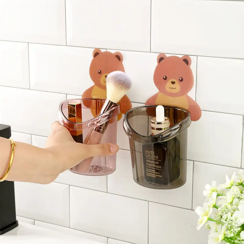 Toothbrush Holder Bathroom Storage Rack Teddy Bear Wall Mounted Toothbrush Holder