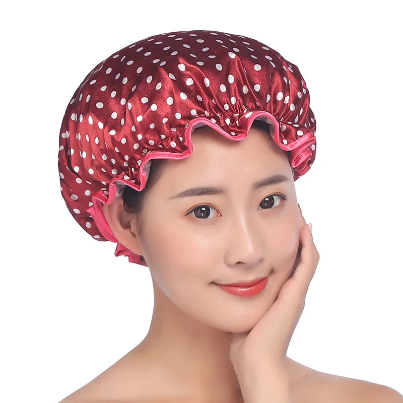 1pcs Thick Women Shower Caps Colorful Double Layer Bath Shower Hair Cover Adults Waterproof