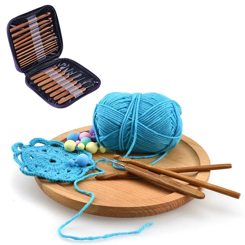 Бамбуковый вязальный крючок вышивка крестиком с сумкой шапка инструмент 20 шт. швейные иглы домашний свитер шарф вязание спицами