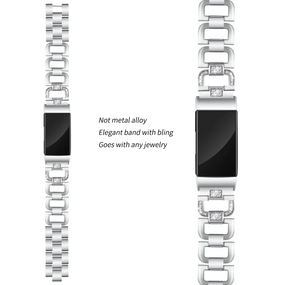 Браслет из нержавеющей стали с бриллиантами, сменный ремешок для Fitbit Charge 3, ремешок для наручных часов, спортивный ремешок с петлей, часы, часы