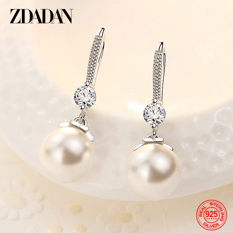 ZDADAN 925 Sterling Silver Long Pearl CZ Dangle Earrings For Women Engagement Wedding Graceful Accessories Fashion Earring Gift - Image 5