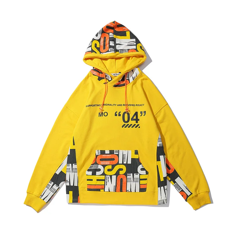 Yellow High Street, новинка, хип-хоп стиль, модные мужские толстовки с капюшоном, уличная одежда, рисунок из мультфильма, рисунок сзади, свободный карман, толстовки - Цвет: Yellow