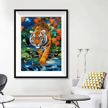 

Embroidery full 5D DIY diamond painting cross stitch tiger 35x25 round diamond handmade decorative art gift LK1 brush glue