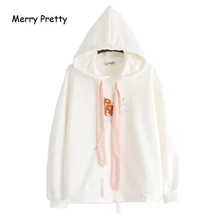MERRY PRETTY женский цветочный вышивка сладкий стиль толстовки с капюшоном Harajuku толстовки зима плюс бархат пуловер с длинными рукавами