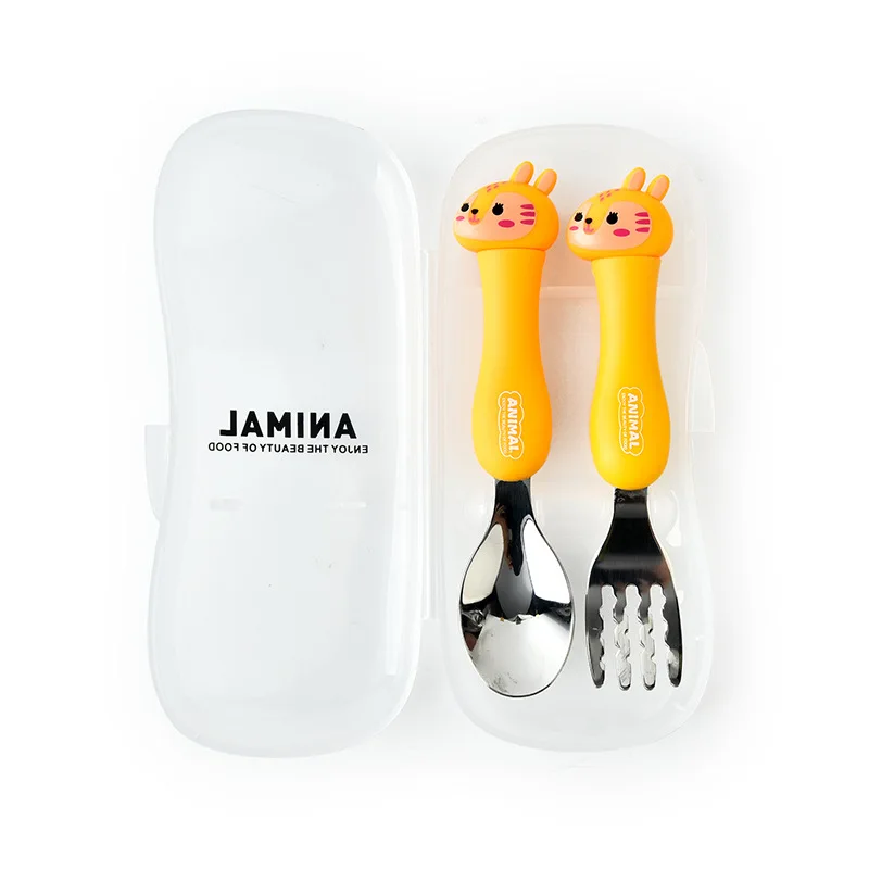 2pcs Tableware Cartoon Kids Spoon and Fork Set Stainless Steel Cute Fork Spoon Baby Spoons Kids Baby Gadgets Set