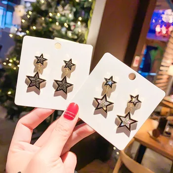 

925Personality exaggerated five-pointed star ear nail female Korean temperament long paragraph pendant wild personality earrings