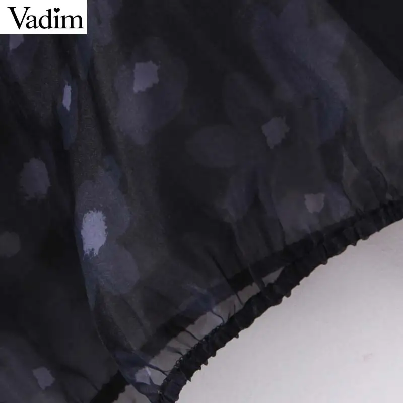 Vadim women chic dots print bow tie collar blouse Organza lantern sleeve office wear female shirt see through tops blusas LB739