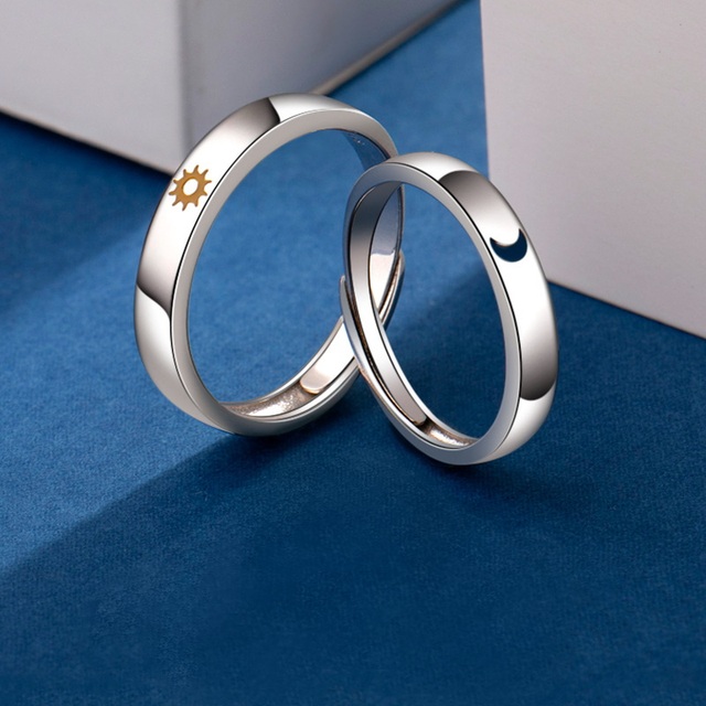 Pcs Leaves Lover Couple Rings Set Sun and Moon Minimalist Adjustable Ring For Men Women Engagement Valentine's Day Jewelry