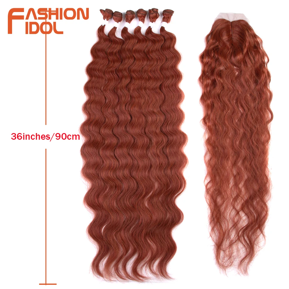 FASHION IDOL Body Wave Hair Bundles With Closure Synthetic Hair Weft 36 inches 7pcs/Pack 320g Ombre Blonde Hair Weaving Bundles gk 320g