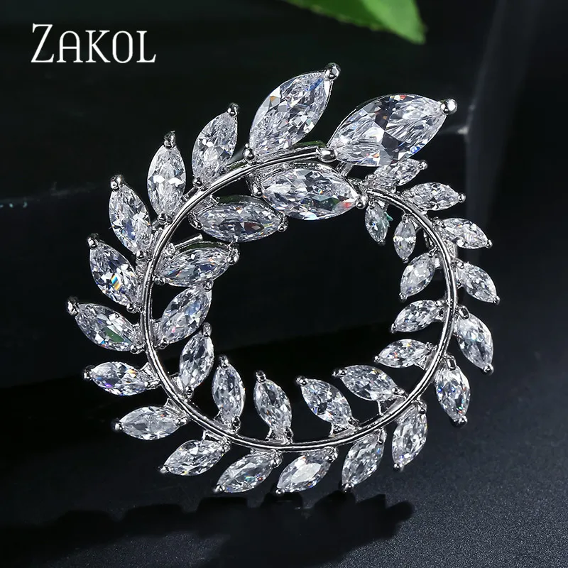 ZAKOL мода прозрачный лист форма кубический Zirocnia Броши для женщин Свадебное Платье Ювелирные изделия Подарки по оптовым ценами ZX1002