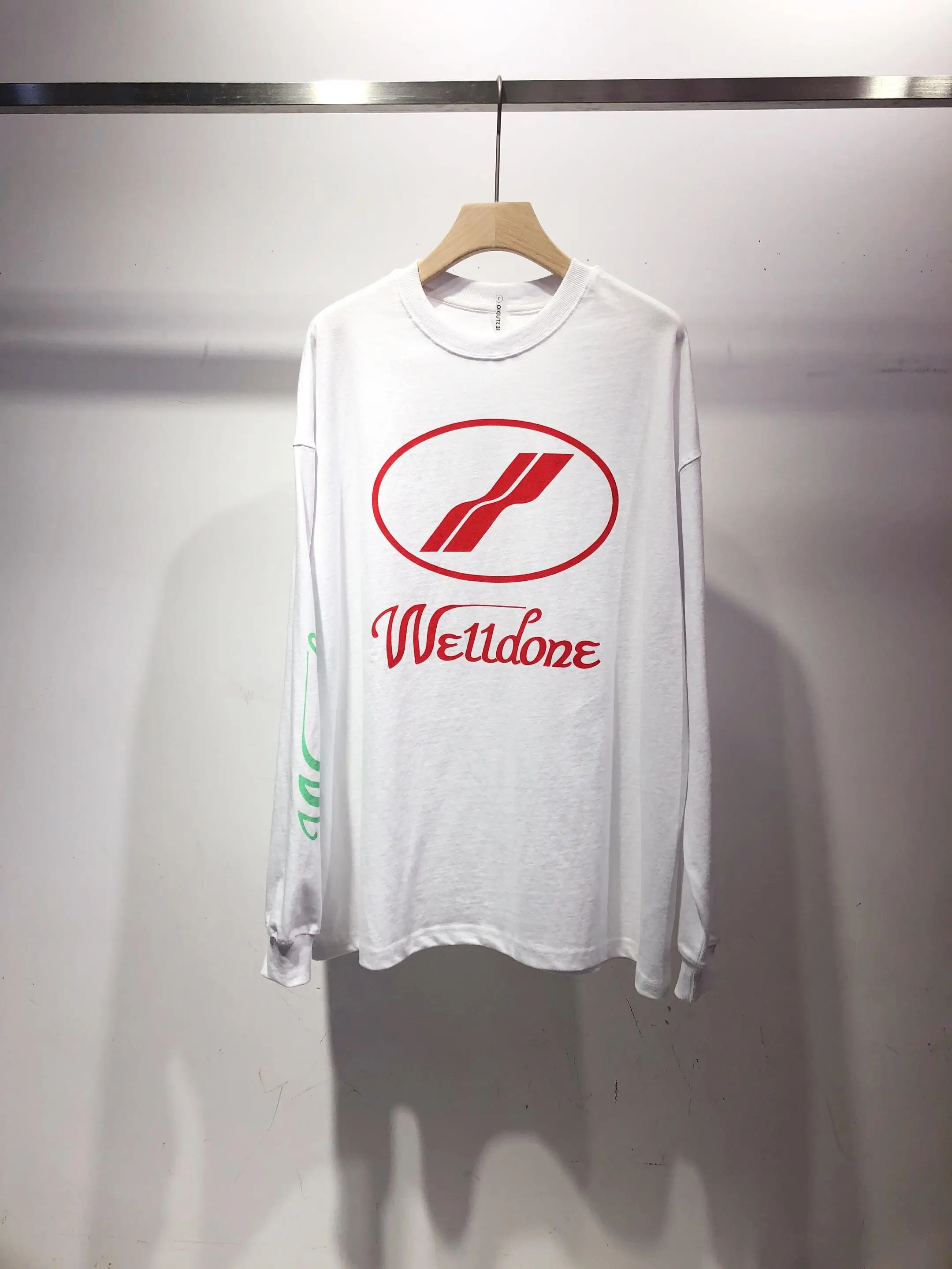 white 19SS We11 Done футболка с длинными рукавами 1: 1 высокое качество оверсайз повседневная пара влюбленных свободная посадка We11 сделано WELLDONE футболки для мужчин и женщин - Цвет: white