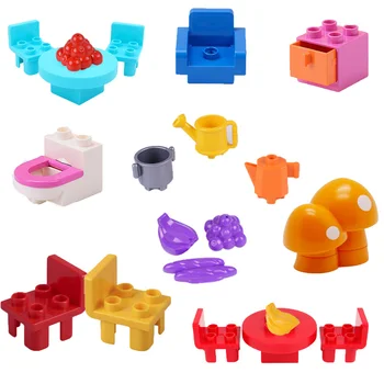 

Duplo City Furniture Table Chair Sofa Drawer Pot Toilet Banana Grape Big Size Kids Toys Compatible Duploed City Building Blocks