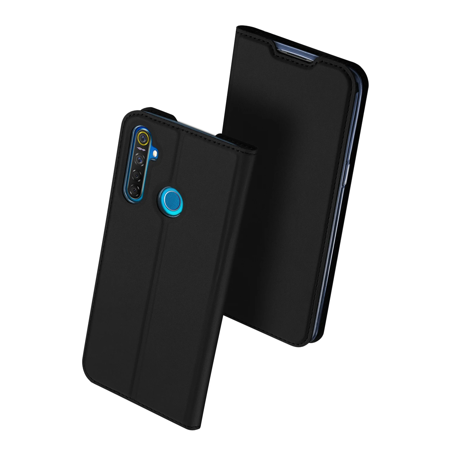 Роскошный Флип PU кожаный бумажник-книжка чехол для OPPO Realme 5 Pro 5Pro чехол 6,3 дюймов для OPPO Realme Q чехол для телефона Coque Hoesjes - Цвет: Черный
