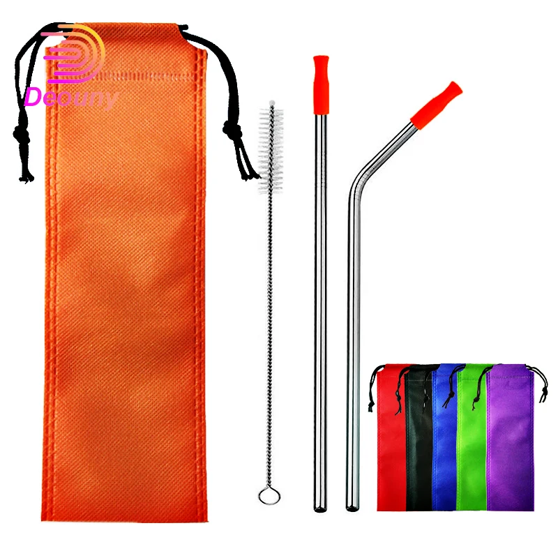 

DEOUNY Reusable Bendy Metal Cocktail Straws Stainless Steel Drinking Iron Tube Portable Straw With Case Set With Tubules Brush