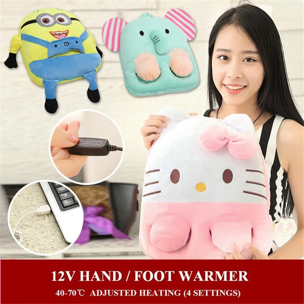 Cartoon USB or 12V Electric Heat Slipper Warm Foot Warmer Heating Pad Home Office Winter Heating Warm Foot Heater Hot Sale