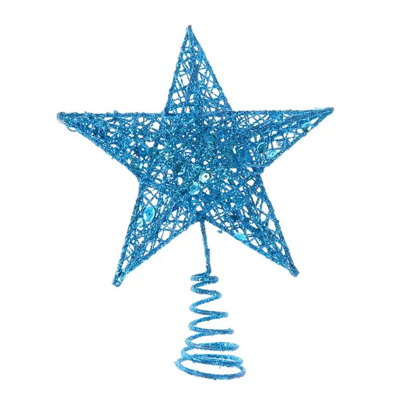 20cm Blue 25 см Рождественская елка Железная Звезда Топпер сверкающие украшения для рождественской елки(розовое золото - Цвет: 20cm Blue