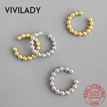 

VIVILADY 925 Sterling Silver Minimalist Style Round Bead Women Earring clip Chic Trendy Gold Silver Color For Girl Birthday Gift