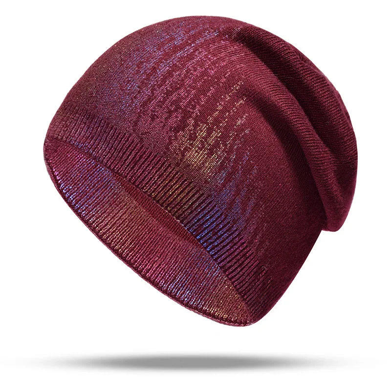 Женская шапочка кепки с пайетками хип-хоп мода Gorros Повседневный вязаный берет Зима Весна шапки ребристые эластичные бини - Цвет: Бургундия