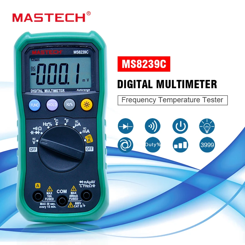 

MASTECH MS8239C Digital Multimeter AC DC Voltage AC Current Capacitance Frequency Temperature Tester Auto range multimetro 3 3/4