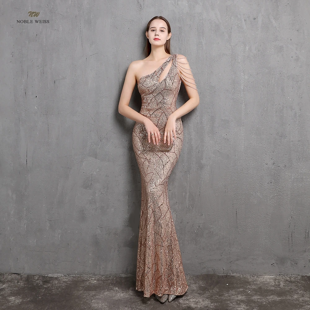 Evening Dresses Long One-Shoulder Floor-Length Prom Dress Mermaid Sequined Evening Dresses Prom