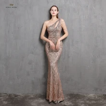 Evening Dresses Long  One-Shoulder  Floor-Length  Prom Dress Mermaid  Sequined  Evening Dresses  Prom Dresses