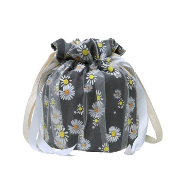 

Daisy Flower Shoulder Bag Lace Mesh Women Beach Holiday Small Pouch Elegant Drawstring Bucket Crossbody Messenger Purse Handbag