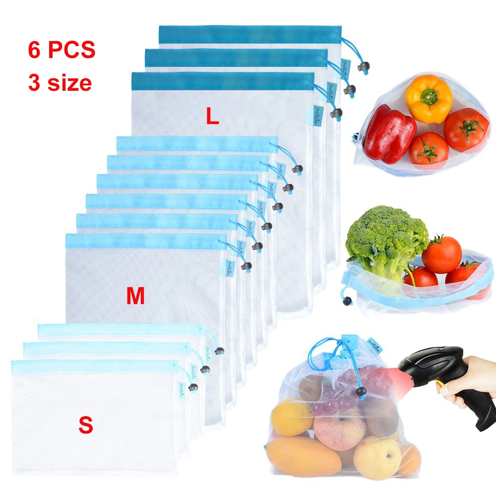 

Fruit And Vegetable Eco Shopping Bag Fashionable Mesh Folding Tote Bag Convenient Polyester Drawstring Reusable Shopper Bags