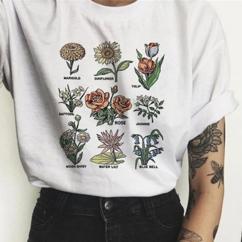 

Vintage Print Plus Size T-Shirt Women Summer Top Fashion O-Neck Wild Tee Tops Female Harajuku Breathable White T-Shirts Ladies