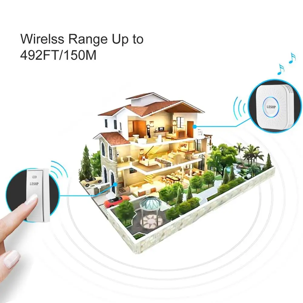 

LESHP Easy to Install Music Wireless Doorbell 150M Long-distance Remote Control Night Light 58 pieces of Chord Music