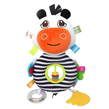 

New Baby Stroller Plush Stuffed Animal Baby Bed Mobile Toy Striped Cow Rattle Infant Bed Hanging Toys Children Kids Gifts