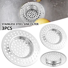 3PCS Kitchen Sink Strainer Stainless Steel Shower Drain Strainer & 90-hole Design Bathroom Hair Catcher Plug Waste Filter Plug