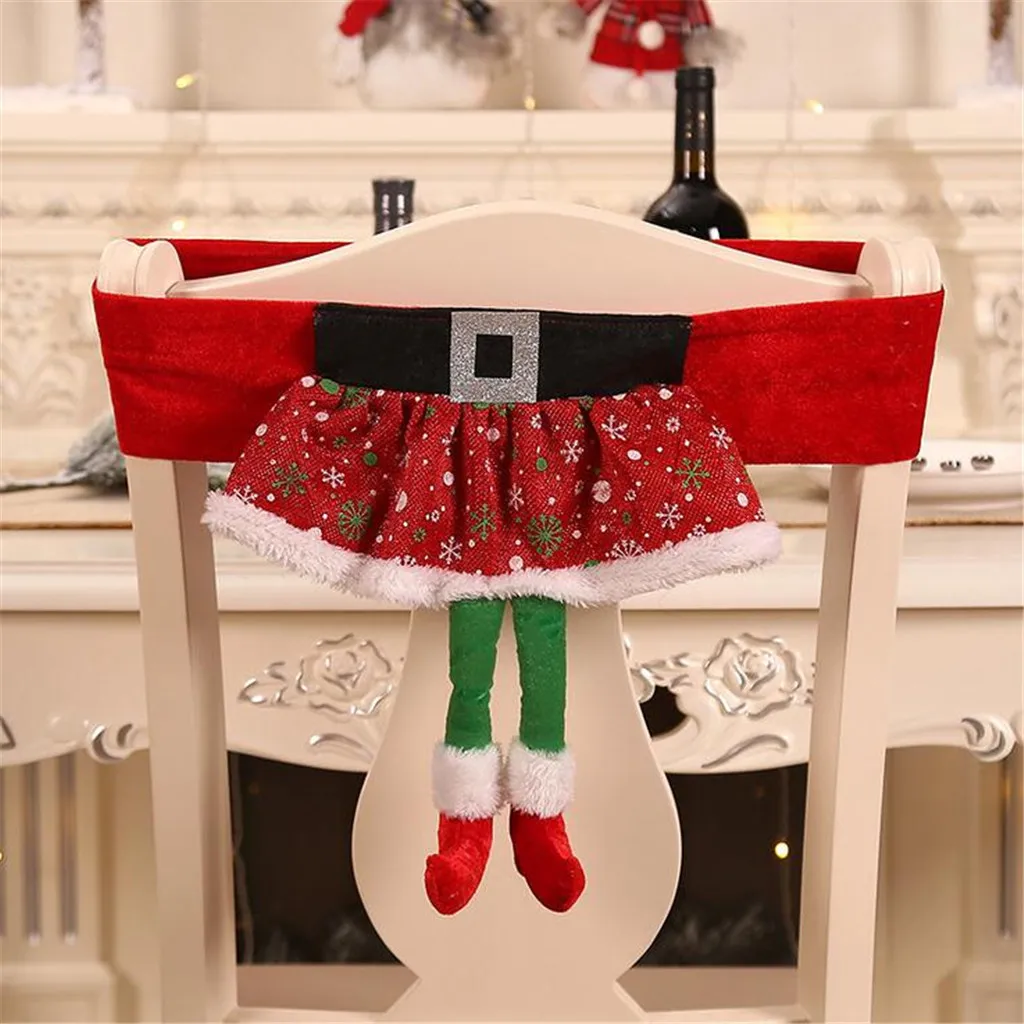 Рождественские украшения, нетканый Набор стульев эльфа, рождественские украшения, чехол на стул для дома, Набор стульев, funda silla housse de chaise