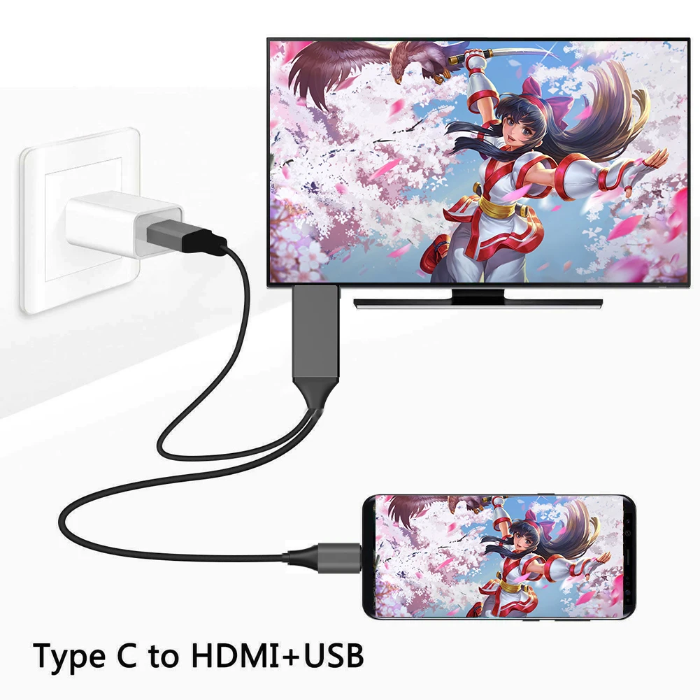 1.8m 4K UHD Mirroring Charging Cable USB to HDMI Compatible Digital AV Video Adapter for Android Phone to TV Projector Monitor