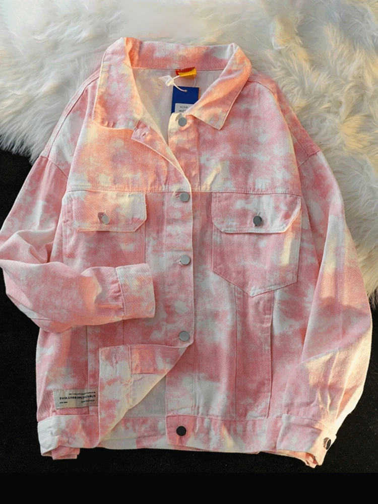 

Женская джинсовая куртка с эффектом потертости, куртка в Корейском стиле на раннюю весну 2022, свободная верхняя одежда с отложным воротником, винтажные топы для пар