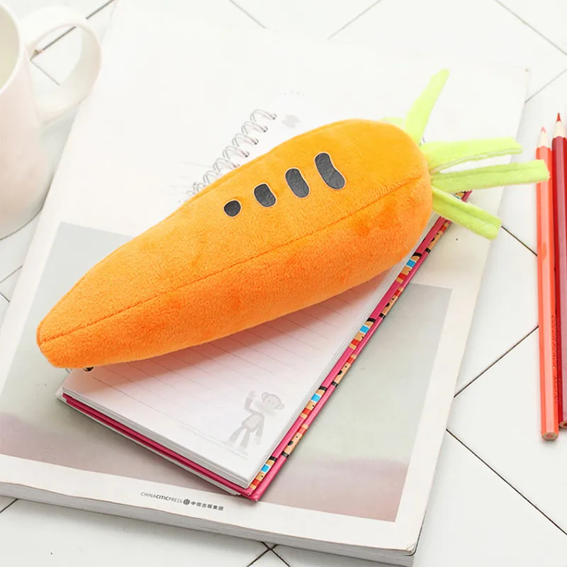 1 Piece Creative Carrot Plush Pencil Case Cute Pencil Bag Stationery Storage Organizer Bag School Office Supplies