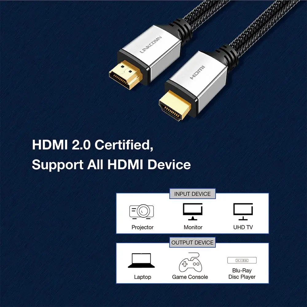 

Linkcomn HDMI cable 2m 3m 5m High Speed 4Kx2K 60HZ 2160P 3D max