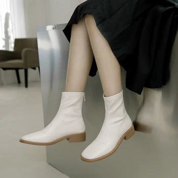 

Genuine Leather Big Size Women Ankle Boots Elegant Office Ladies Shoes Woman Back Zipper Chelsea Boots High Heeled Shoes