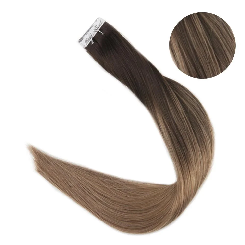 Полный блеск Balayage цвет омбер человеческие волосы на ленте для наращивания 20 шт 50 г блонд коричневый лента для наращивания машина сделано remy - Цвет: 2 8