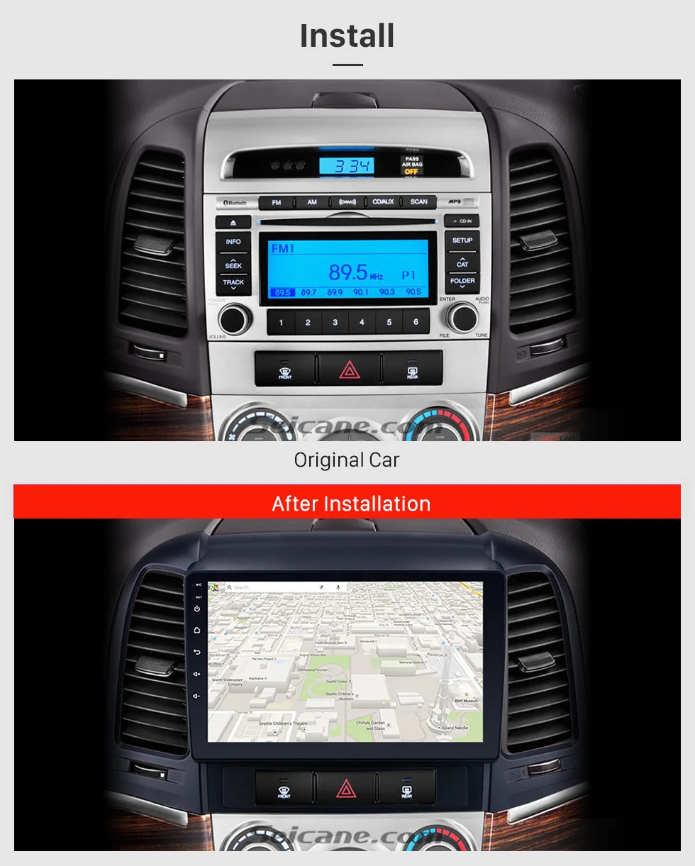 Best Seicane 2 din Android 8.1 DVD Player Bluetooth GPS Navigation Radio for 2005-2010 2011 2012 HYUNDAI SANTA FE with WIFI 1024*600 1