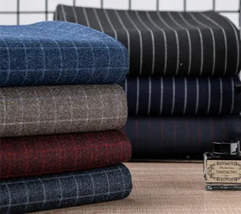 

1 Meter woolen lattice upright stripe material England wind fabric for Autumn Winter suits pants fur coat T1175
