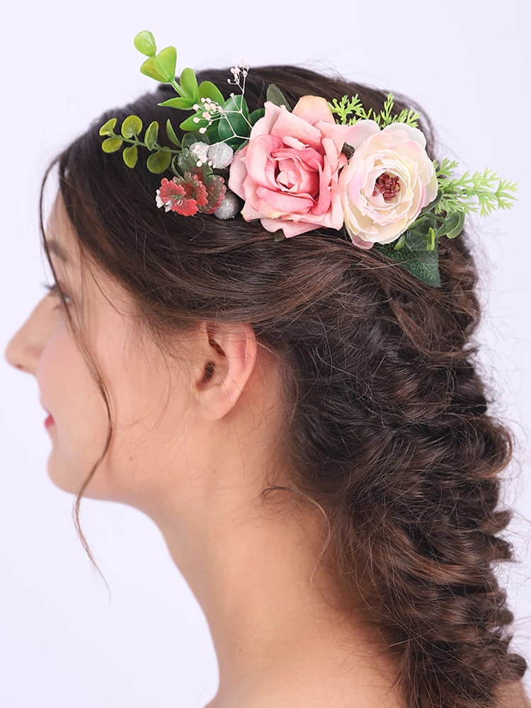 Женский гребень для волос свадебный аксессуар с розами и листьями|Свадебные