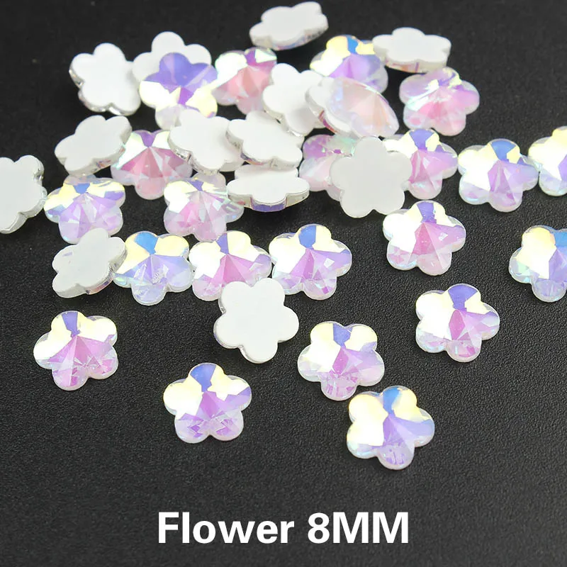 Flower 8mm Новое поступление 30 шт. дизайн ногтей Стразы Декор прозрачный AB белый низ Кристальные бусины камни для 3D украшения для ногтей - Цвет: Flower 8mm