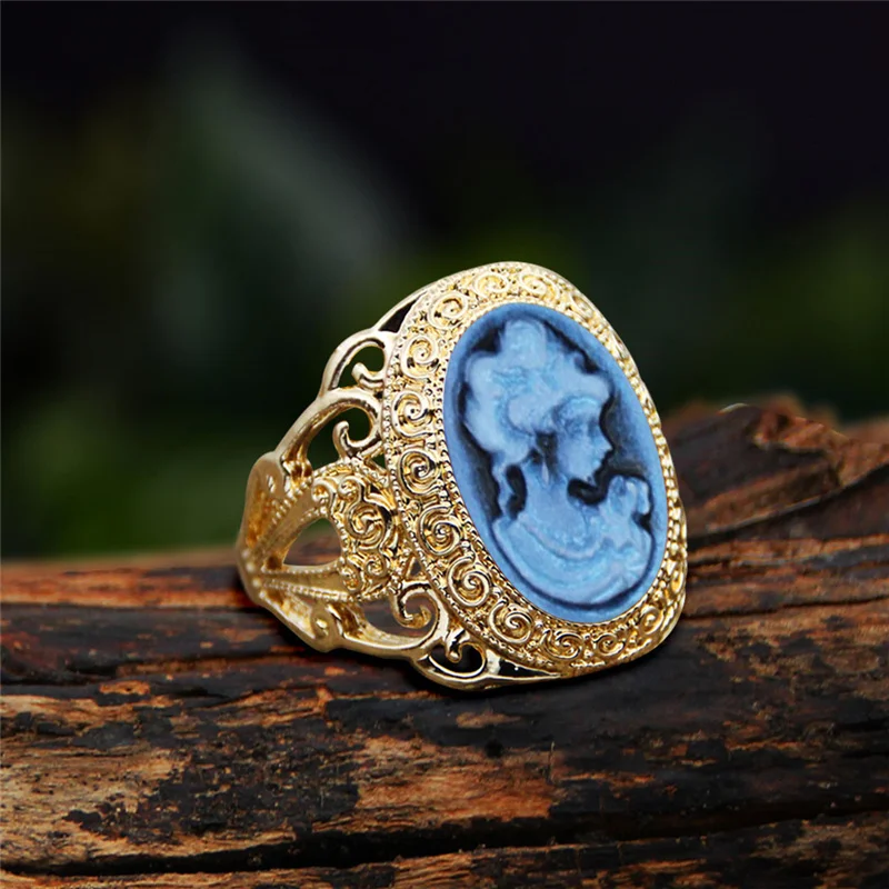 6 Colori Lady Queen Cammeo Rings Per Donna Colore Oro Rosa Blu Grigio Moda Hollow Flower Lady Cameo Ring