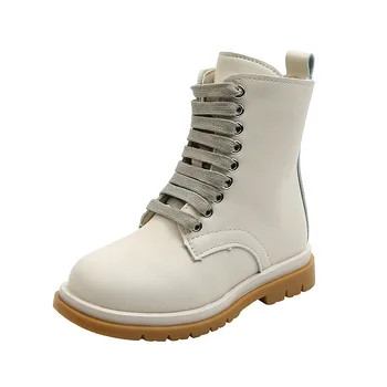

2020 New Winter Children Shoes PU Leather Solid color casual roman shoes side zipper medium and large girls boots6-12 Yearss