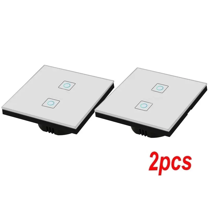 

Wall Light Touch Switch 2 Gang 1 Way, Smart Home Sensor Switch, Crystal Glass Panel EU Standard Switch 170-240V For Led Lights