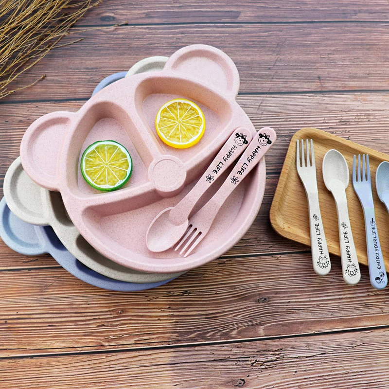 

2019 Hot 3Pcs/Set Baby Bowl+spoon+fork Feeding Food Tableware Cartoon Bear Kids Dishes Eating Dinnerware Anti-hot Dinner Plate