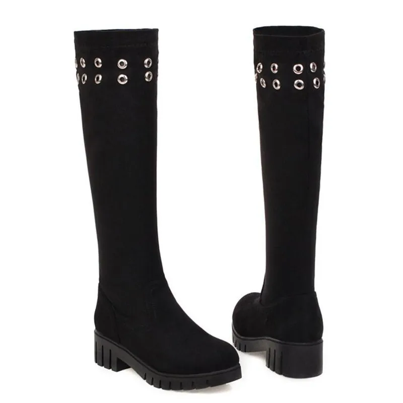 Новая обувь высокого качества с рисунком Bottes Модные женские ботфорты туфли-лодочки на 4 см женские ботинки с круглым носком США 3-11, 12 - Цвет: Черный